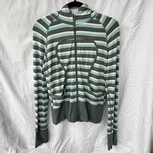Lululemon Womens Green Striped Long Sleeve Full Zip Athletic Jacket Size M/L